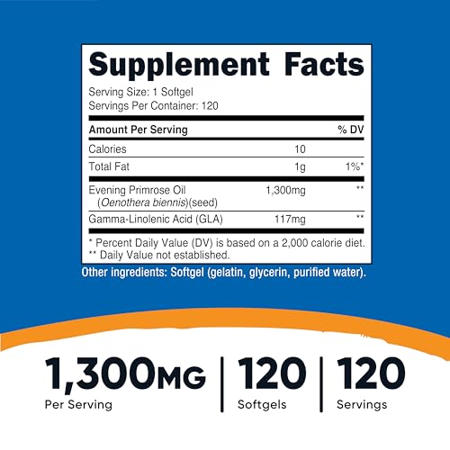 Nutricost Evening Primrose Oil 1,300mg, 120 Softgels, Cold Pressed