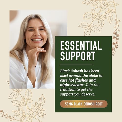 Black Cohosh Gummies, Menopause Relief, Hot Flashes & Night Sweats Support | 50mg Black Cohosh Root for Women, Gluten-Free, Vegetarian, Non-GMO, Hormone Balance Support, Tasty Peach Flavor, 60 Gummies