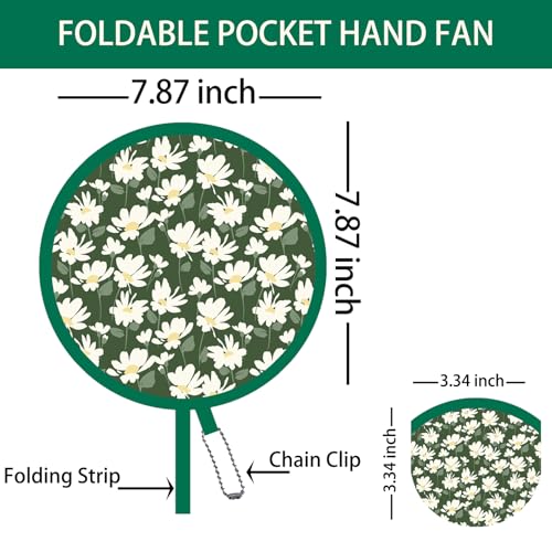 Spring Green Folding Fan – Floral Handheld Cooling Fan, Lightweight Foldable Travel Fan for Beach, Festival, Summer (Green)