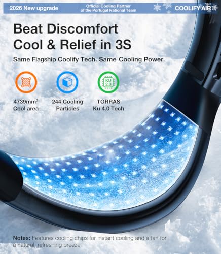 TORRAS COOLiFY Air 2026 Upgraded Neck Fan Air Conditioner, Dual-Airflow Pro Cooling, Ultra Light Portable Fan Rechargeable, Personal Cooling Fan Travel Essentials, Gift for Dad Husband Father, Black