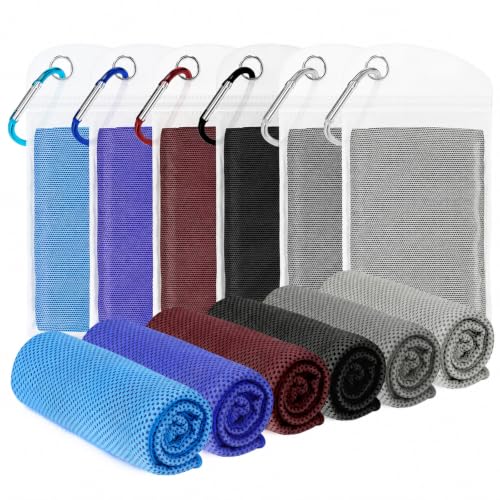Amgico 6 Pack Cooling Towel 40"X12", Cooling Towels for Neck and Face, Quick Dry Soft Breathable Reusable Microfiber Towels for Hot Weather, Camping, Hiking, Beach, Workout, Running & More Activities