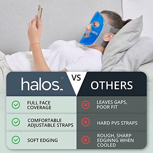 MyHalos Ice Face Mask, Cooling Gel Pack for Migraine, Swelling & Puffiness | Eases Stress & Post-Surgery Discomfort, Hot or Cold Gel Therapy, Reusable, Freezer & Microwave Safe, Comfortable Fit - Blue
