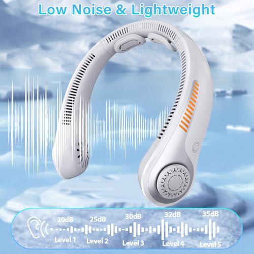 Portable Neck Fan Rechargeable, 5 Speeds, Lightweight, Long Lasting, Battery Operated All-Around Cooling Quiet Personal Fans for Travel Camping Cooling Essentials, Birthday Gifts for Women Men Mom Dad