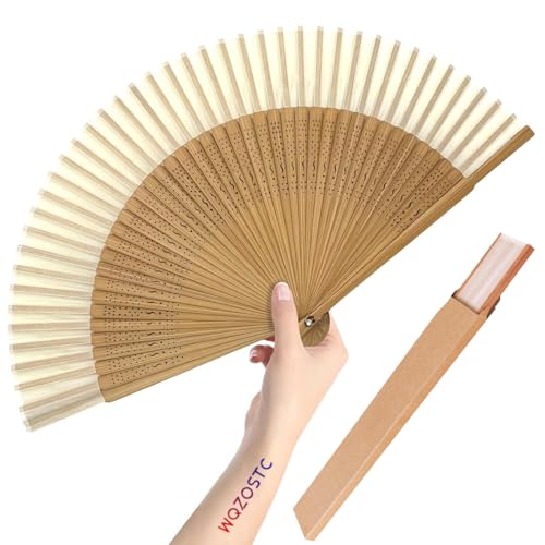 Hand Held Fan for Women Japanese Vintage Bamboo for Hot Flashes, Summer Cooling, Festivals, Church, Dancing,Performance, Gift,White
