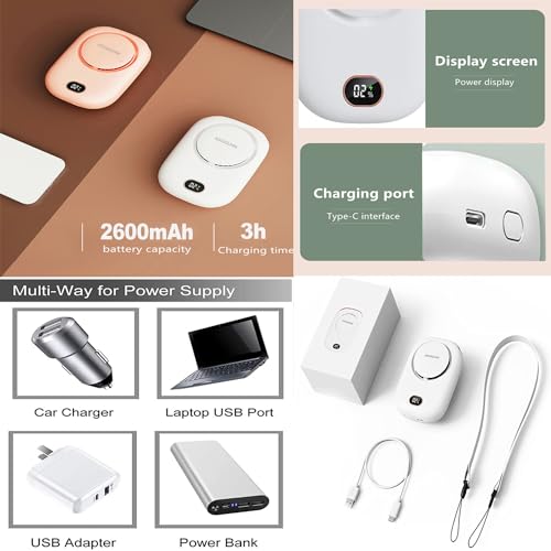 AOCOOLFAN Portable Neck Fan, Mini Small Personal Handheld Fan USB Rechargeable 3 Speed for Girls Boys Woman Eyelash Travel Home Office Outdoor (White)