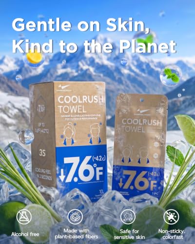 CoolRush Towel, Cold Neck Wrap for Hot Weather, Large Cooling Body Wipe, Chilly Wet Rag For Sports, Travel, Baseball, Yoga, Golf, Softball, Camping, Hiking, Biking, Gym, Trip, Beach Essentials