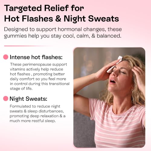 Perimenopause Supplements for Women - Menopause Relief Gummies for Night Sweats, Hot Flashes, Cycle Regulation & Hormonal Balance | Menopause Support with Multinutrient Formula | Cherry | 60 Count