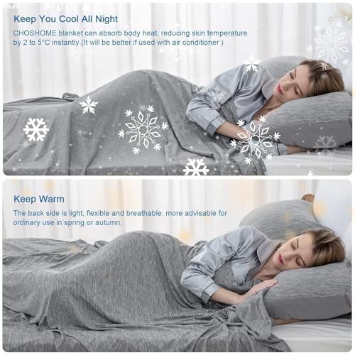 CHOSHOME Cooling Blanket for Hot Sleepers Lightweight Summer Cold Thin Blankets for Sleeping, Hot Flashes Night Sweats, Soft Blanket for Bed, Throw Size, Grey