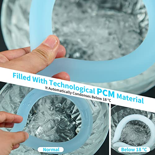 2PCS PCM Neck Cooling Tube with Insulated Bag, Reusable Ice Ring Neck Cooler Wrap, Wearable Cooling Neck Ring for Hot Weather in/Outdoor Sports, TPU Freezable Collar (Blue+White)