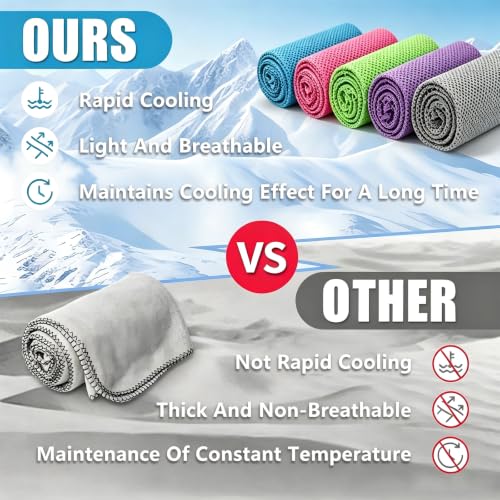 Cooling Towel for Neck and Face, 5 Pack Soft Microfiber Cold Towel | 40 X 12 Inch Breathable Cooling Towels, Cool Towels For Neck Hot Weather, Sports, Yoga, Workout, Running, Golf, Camping