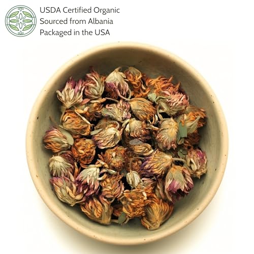 Organic Red Clover Blossoms 2 oz. (57g), USDA Certified Organic Red Clover Blossom Tea, Whole