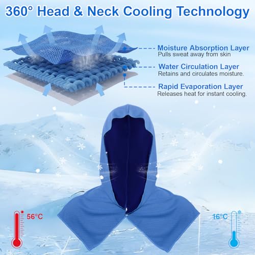 1 Pack Cooling Hoodie Towels for Neck and Face, UPF 50 Sun Protection & Instant Cooling Towels for Hot Weather, Soft Breathable Towel for Work Out, Sport, Gym, Camping & More Activities