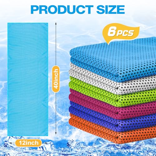 MENOLY 6 Pack Cooling Towels, 40"x12" Cooling Towels for Neck and Face with Breathable Carrying Bags,Soft Microfiber Instant Cooling Rags, Gym Workout Sweat Towel for Sports, Yoga, Camping, Running