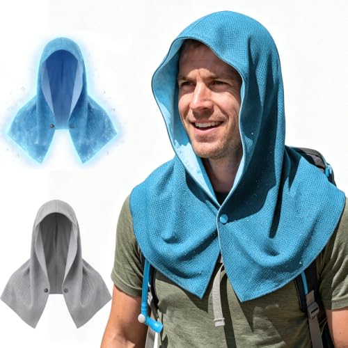 Double Cooling Hoodie Towels for Men and Women Rapid Sweat Absorption | PVA Cooling Towels for Neck and Face, Instant Cold Hooded Ice Towel for Sports, Gym, Hiking, Cycling in Hot Weather (Blue)