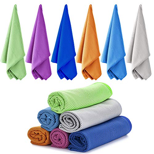 Cooling Towels for Neck and Face 6 Pack,Ice Towel for Yoga Gym Golf | Ultra-soft Microfiber,stays cool 3 hours,40x12in wearable as neck wrap,headband,bandana,for Camping Hot Weather
