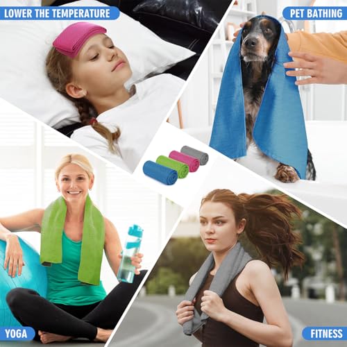 Hemndic 4 Pack Cooling Towels (40"x12"), Soft Breathable Cooling Towels for Neck and Face, Microfiber Workout Towels for Yoga, Golf, Running, Hiking & More Activities