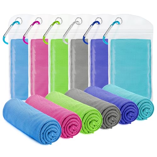 Amgico 6 Pack Cooling Towel 40"X12", Cooling Towels for Neck and Face, Quick Dry Soft Breathable Reusable Microfiber Towels for Hot Weather, Camping, Hiking, Beach, Workout, Running & More Activities
