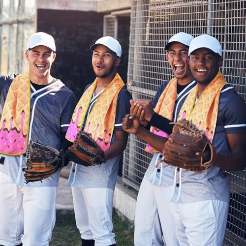 Peryiter 12 Pcs Baseball Ice Cream Drip Cooling Towel Microfiber Absorbent Lightweight Sport Cooling Towel Sweat Sport Rags for Baseball Team Coach Gifts Event Yoga Running Gym(Pink,40 x 12 Inch)