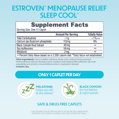 Estroven Sleep Cool for Menopause Relief, 30 Ct, Sleep Support Supplement With Clinically Proven Ingredients to Relieve Menopause Symptoms plus Night Sweats & Hot Flash Relief, Drug-No & Gluten-No