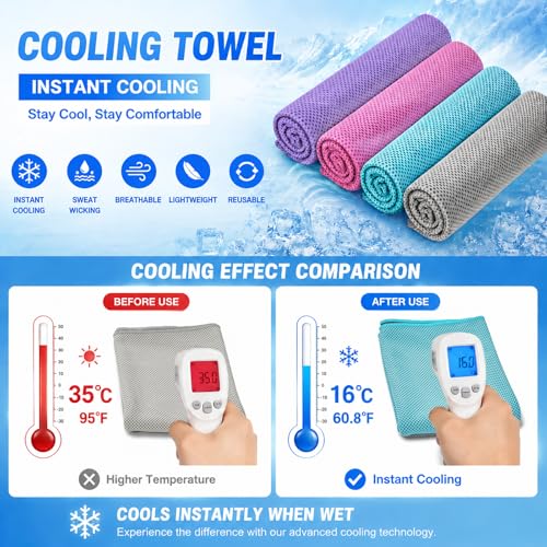 Amgico 6 Pack Cooling Towel 40"X12", Cooling Towels for Neck and Face, Quick Dry Soft Breathable Reusable Microfiber Towels for Hot Weather, Camping, Hiking, Beach, Workout, Running & More Activities