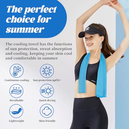 4 Packs Soft Breathable Cooling Towels for Neck and Face(40"x12") | Waterproof Bag, Carabiner, Microfiber, for Yoga, Sport,Gym,Camping