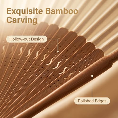 Hand Held Fan for Women Japanese Vintage Bamboo for Hot Flashes, Summer Cooling, Festivals, Church, Dancing,Performance, Gift,White