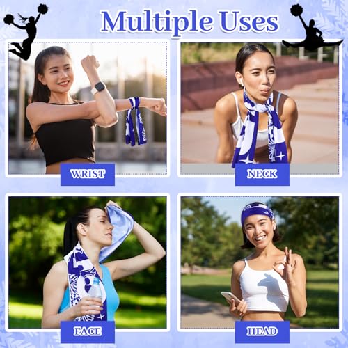 18 Pack Cheerleader Cooling Towels Cheer Gifts Bulk Blue Cheerleading Cooling Towels Cheers Sports Gifts Cheer Stuff 40"x12" Breathable Microfiber Quick Dry Cooling Towel for Cheer Team Travel Camping