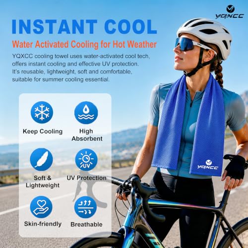 YQXCC 4 Pack Cooling Towels (40"x12"), Ice Cool for Neck & Face | Soft Breathable Microfiber, Instant Cool Sports Towel for Gym, Yoga, Golf, Running, Camping, Outdoor Activities & Hot Weather