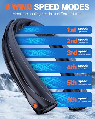 Portable Neck Fan, 6000mAh Personal Fan, 360° Cooling Rechargeable Wearable Fan, 6 Speeds Adjustable Hands-Free Fans for Travel, Outdoor, Office, Ideal Summer Gifts