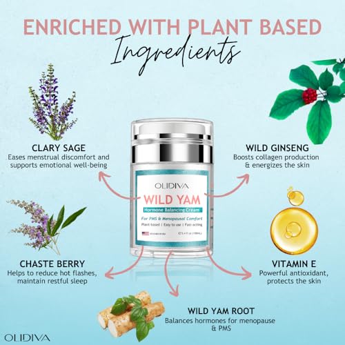 Wild Yam Cream, Hormone Balance for Women | Natural Estrogen & Progesterone Free Hormone Support | For PMS & Menopausal Comfort | Day & Night Cream for Hot Flashes & Night Sweats, (3.4 oz)