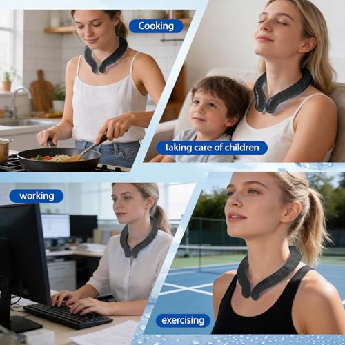 Neck Cooling Tube - Reusable Ice Neck Cooler, Wearable Cooling Neck Wrap for Personal Cooling Relief, PCM Cooling Device for Hot Flashes, Summer Heat, Outdoor Sports, Work & Travel (Black)