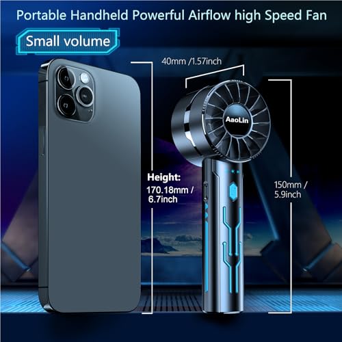 AaoLin 2pcs Portable Handheld Turbo Fan with 7000rpm High-Speed Motor USB Rechargeable Cooling Personal Fan 4-Speed, 4-16H Runtime, with Lanyard for Outdoor Travel, Women, Kids, Summer Gift