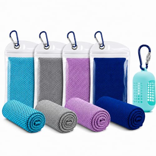 Cooling Towels for Neck and Face, Instant Cooling Towel,4 Pack with Hooks | Instant Cooling Towel, Water Activated, Soft Microfiber, Reusable,4 Pack with Hooks, Great for Golf Gym Running Sports