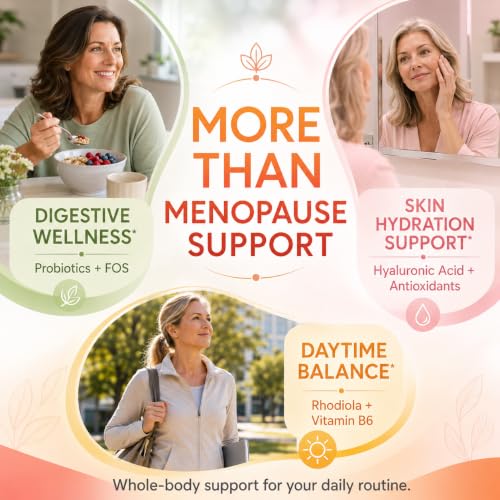 Menopause Supplements for Women 90 Capsules – Hot Flash, Night Sweats, Mood & Sleep Support – Female Hormone Balance Capsules Containing Black Cohosh, Red Clover, DIM, Probiotics & Ashwagandha