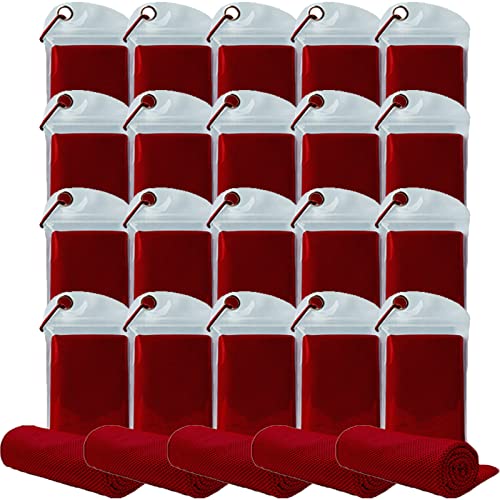 Pack of 20 Cooling Towel 40x12'' Ice Towel for Neck and Face Microfiber Chilly with Bag Breathable Yoga Gym Stay Cool Towels Sweat Rag for Workout Running Camping Pilates Beach, Red