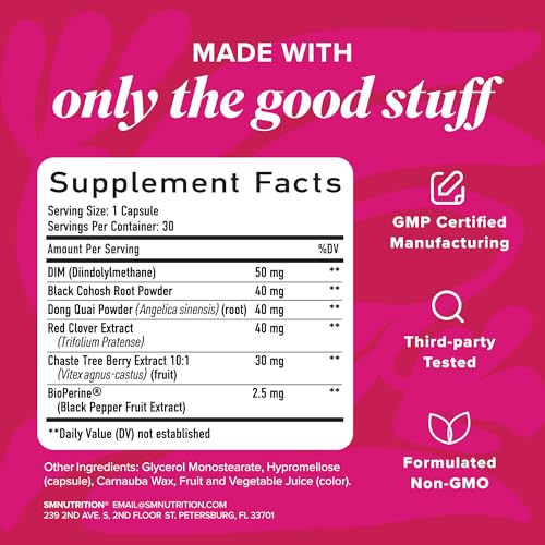 Menopause Vitamins Beadlets, Hot Flashes Night Sweats and Mood Support | With Black Cohosh Red Clover & More, Menopause Supplements for Women with Dong Quai Chaste Tree Berry & DIM, 30 Capsules