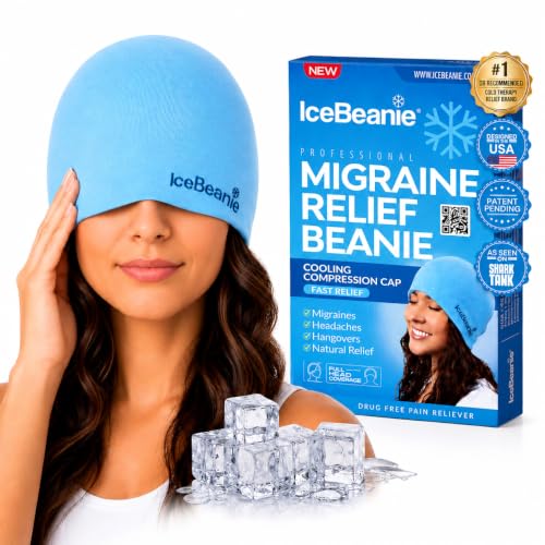 Migraine Relief Cap, Soft & Stretchy Gel Ice Hat, Reusable, Blue | Soft & stretchy gel tension headache relief, hot and cold therapy, relieves migraines, sports injuries