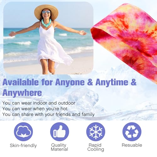 Hanaive 6 Pcs Cooling Neck Wraps with Button Tie Dye Neck Cooler for Hot Weather Ice Cooling Bandana Scarf for Summer Men Women (Tie Dye-2)
