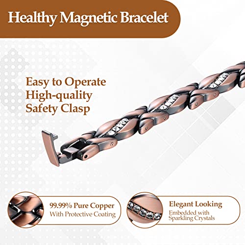 Pure Copper Bracelets for Women,Ultra Magnetic Bracelets for Women with 3500 Gauss Magnets,Crystal Valentine's Day Jewelry Gift, Sizing Tool | 3500 Gauss Magnets,Valentine's Day Jewelry Gift, Free Sizing Tool