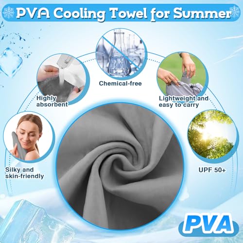 Cosweet PVA Cooling Towels - Quick Chilly Gym Towel Lasts 5 Hours for Neck and Face Hot Weather, Highly Absorbent, UPF 50+ for Outdoor Workout Sports Golf (2Pcs 33.5" x 13", Grey)