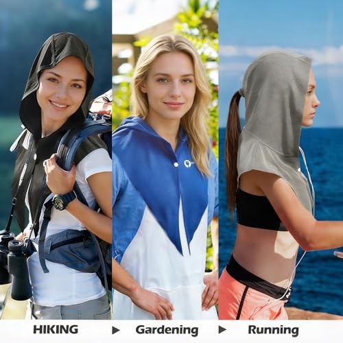 Sukeen Cooling Hoodie Towel, Instant Cooling Towels for Neck and Face, UPF 50 Sun Protection Ponytail Cooling Neck Wraps, Quick Drying Cool Towels for Sports, Gym, Hiking, Camping, Workout, Dark Gray