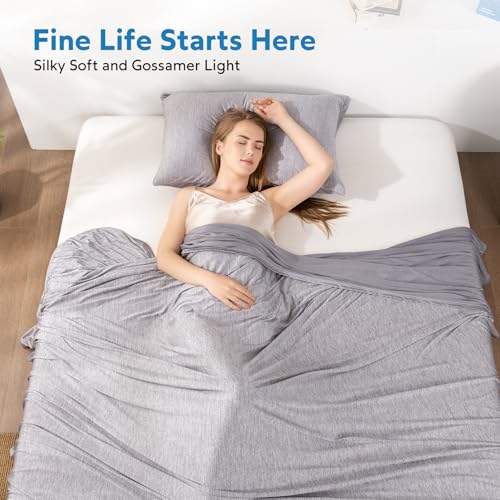 HOMFINE Cooling Blanket for Hot Sleepers Twin Size, Grey 60"x80" | Dual-sided mica nylon cool, Q-Max 0.439 instant cool, Lightweight & breathable for night sweats & menopause, Machine washable