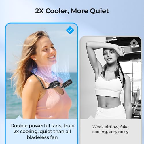 AMACOOL Portable Neck Fan, Lightweight Wearable with Hands-Free Comfort | 360° Adjustable Personal Fan with Ultra Quiet & Strong Wind, Gifts for Men Women Hot Flashes Cruise Travel Outdoor Sports
