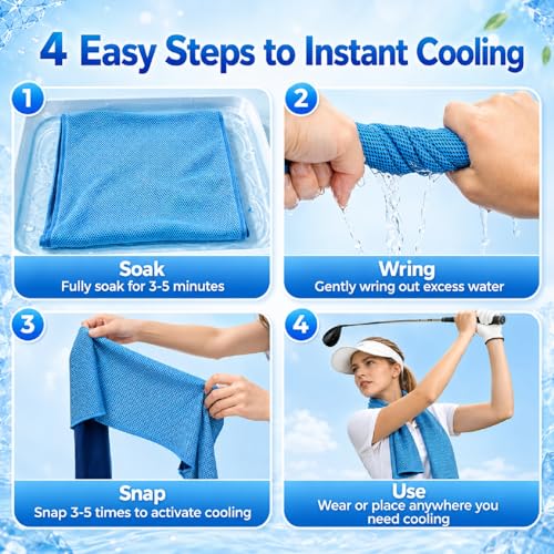4 Pack Cooling Towels (40" × 12"), Soft Breathable Cooling Microfiber Ice Towels for Neck & Face, Instant Cooling Neck Wraps for Golf, Gym, Running, Yoga, Camping, Outdoor Sports & Hot Weather