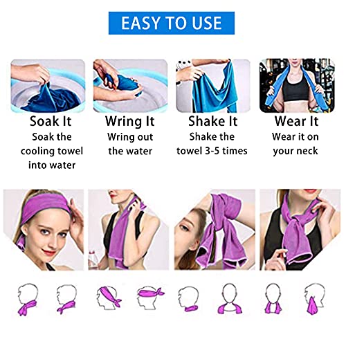 Ponpon 10pcs Cooling Towel Ice Towel Cooling Towels for Neck and Face Microfiber Cooling Towel for Gym, Travel, Yoga, Camping, Running, Outdoor Sport (10 Colors)