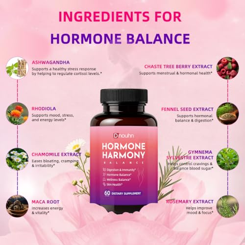 Hormone Harmony for Women – Natural Hormonal Balance Ashwagandha, Rhodiola, Support for Menopause Relief, Hot Flashes, Mood Swings Bloating Relief – 60 Capsules