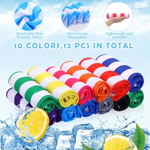 Hosuly 12 Pack 32 x 12 in Cooling Towels Bulk for Neck and Face Microfiber Ice Towel Sweat Towels Breathable Soft Chilly Towel Portable Cool Neck Rags for Sport Gym Workout