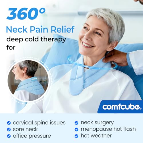 Neck Ice Pack Wrap for Cervical Pain and Cooling, 2 Hours Long Lasting Cold Ice Pack for Neck Injuries, Flexible Cold Pack for Hot Weather, Hot Flashes, Surgery, Office Pressure