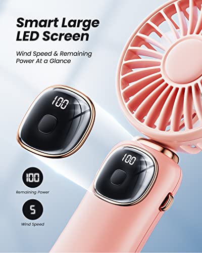 coldSky Portable Handheld Fan, 4000mAh Battery Operated with LED Display, Handheld/Neck/Desk 3 in 1 Personal Small Fan, 90° Foldable Desk Fan with Base, 5 Speed Lash Makeup Fan for Women