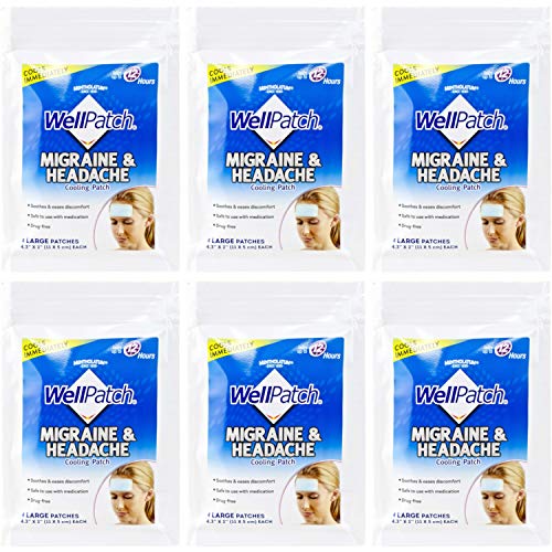 WellPatch Cooling Headache Pads, Migraine, 4 Large Patches- 4.3 x 2 Inch (Pack of 6)